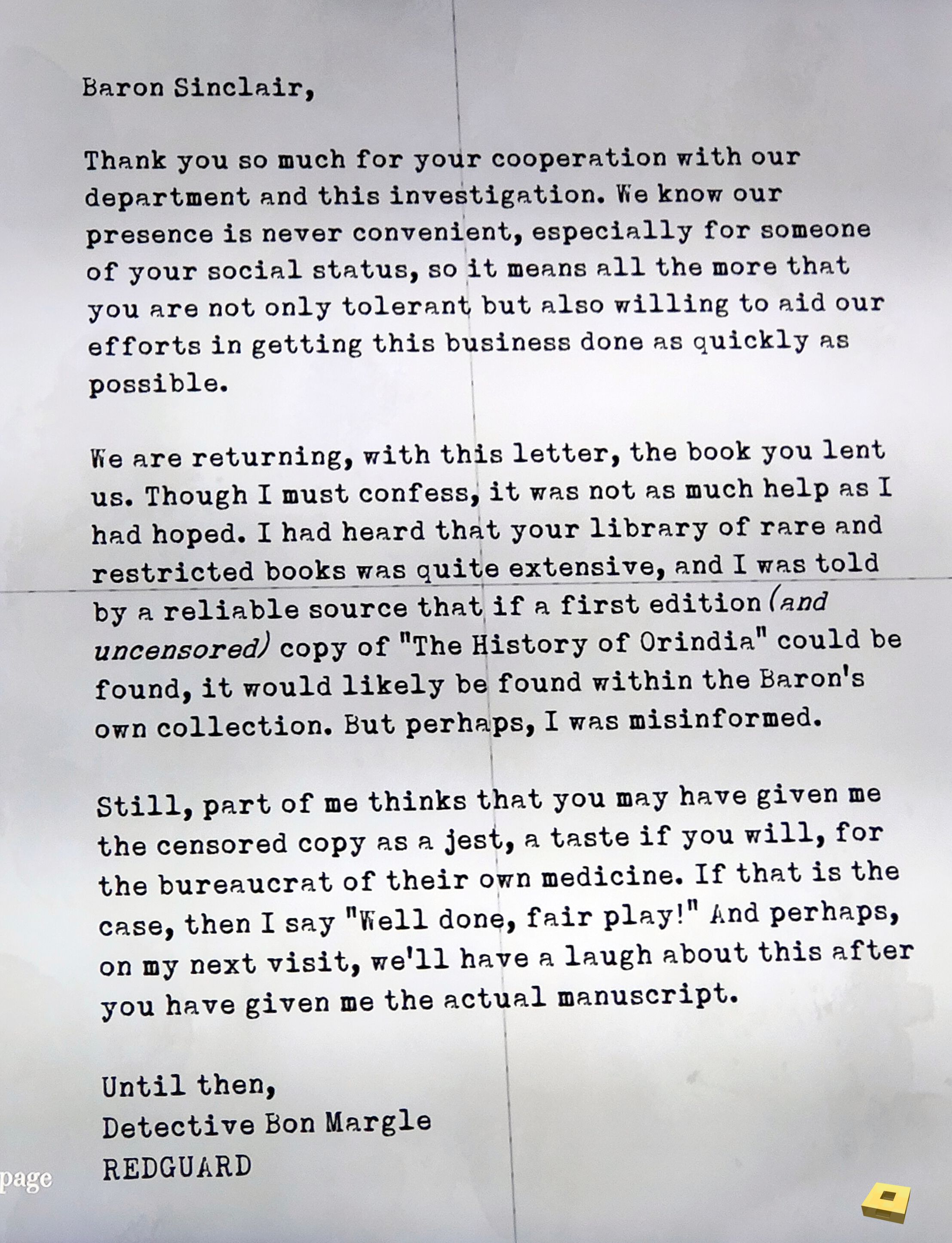 50 Lettre au Baron Sinclair (I)