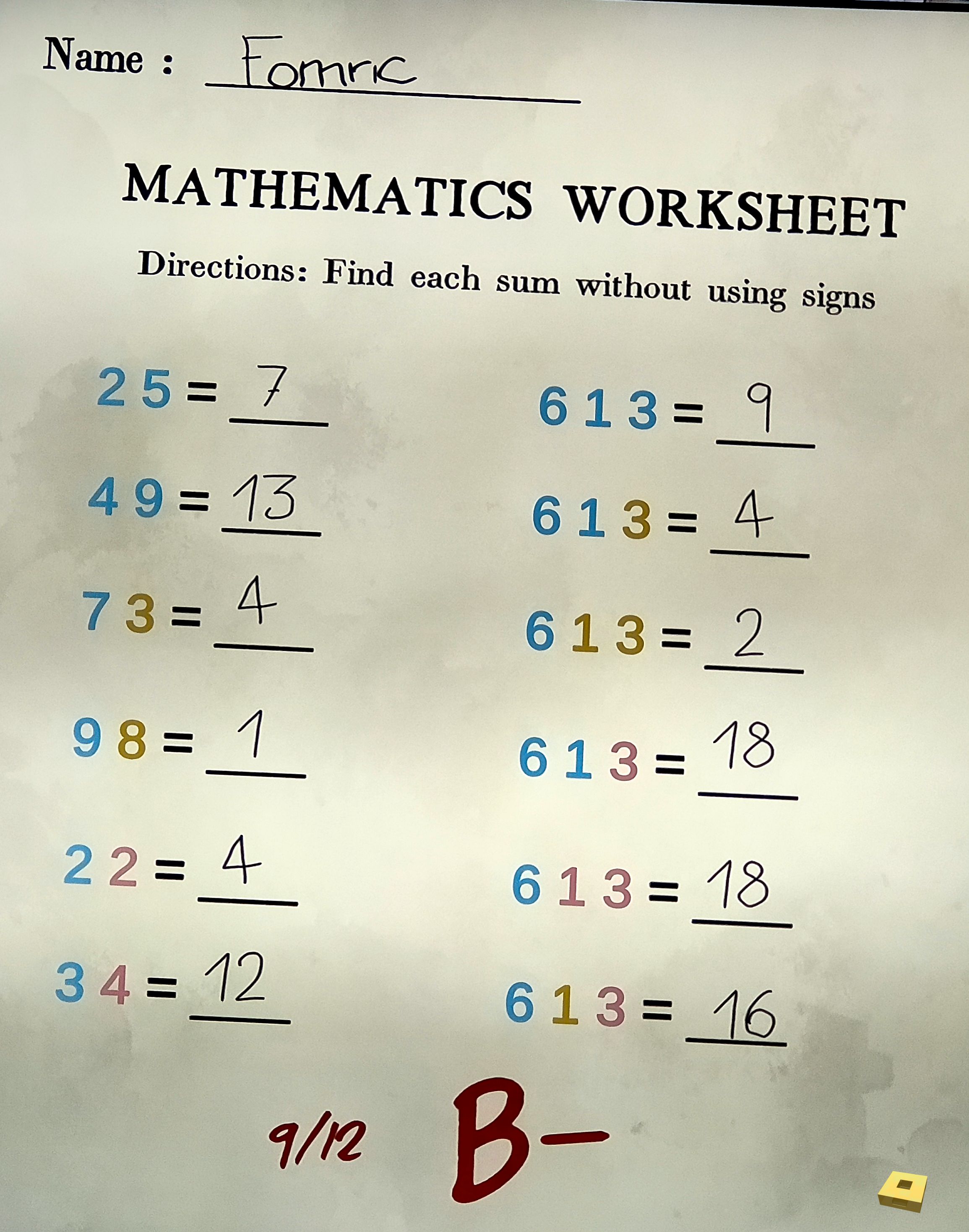 35 Maths worksheet  (I)