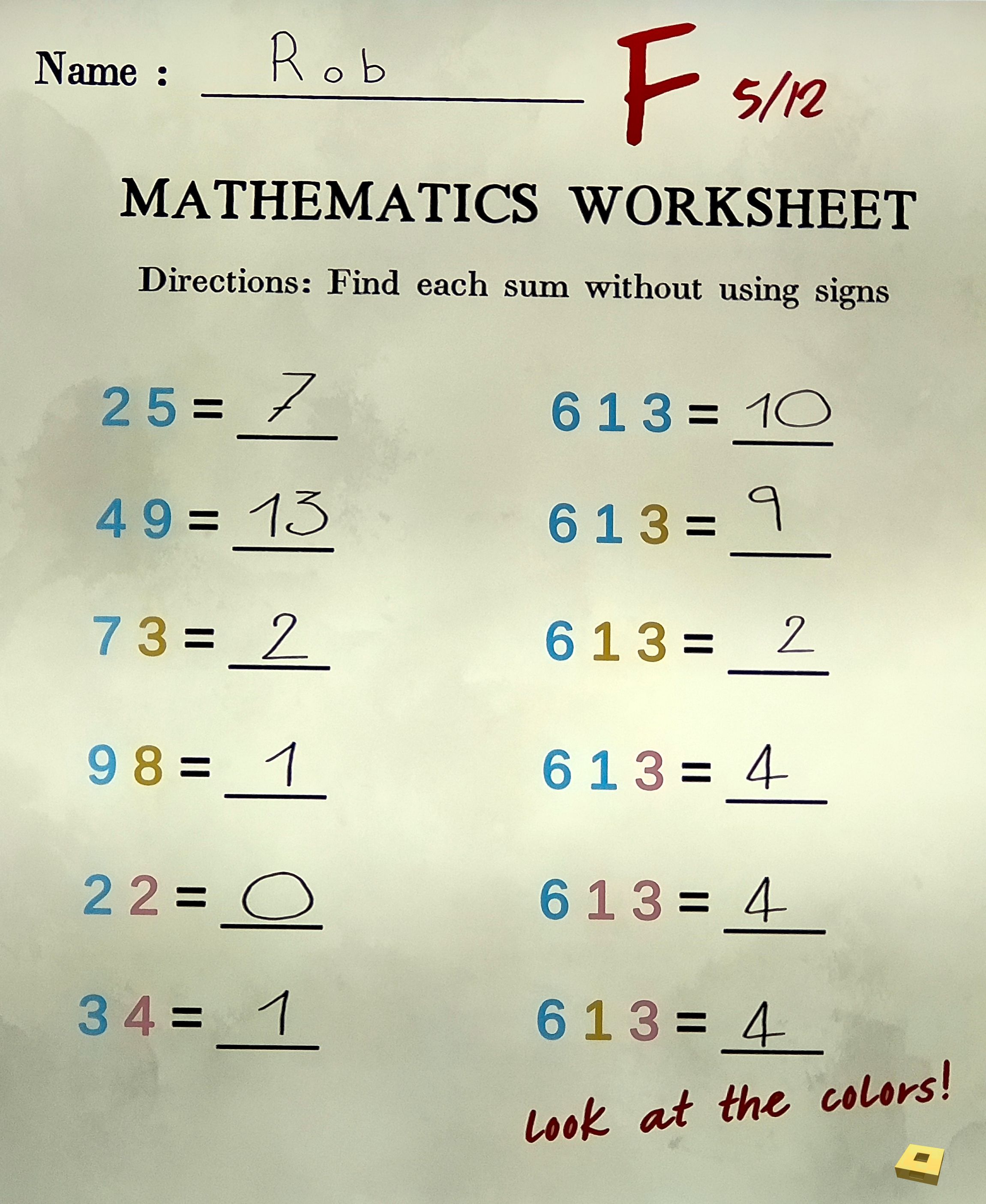 33 Maths Worksheet (I)