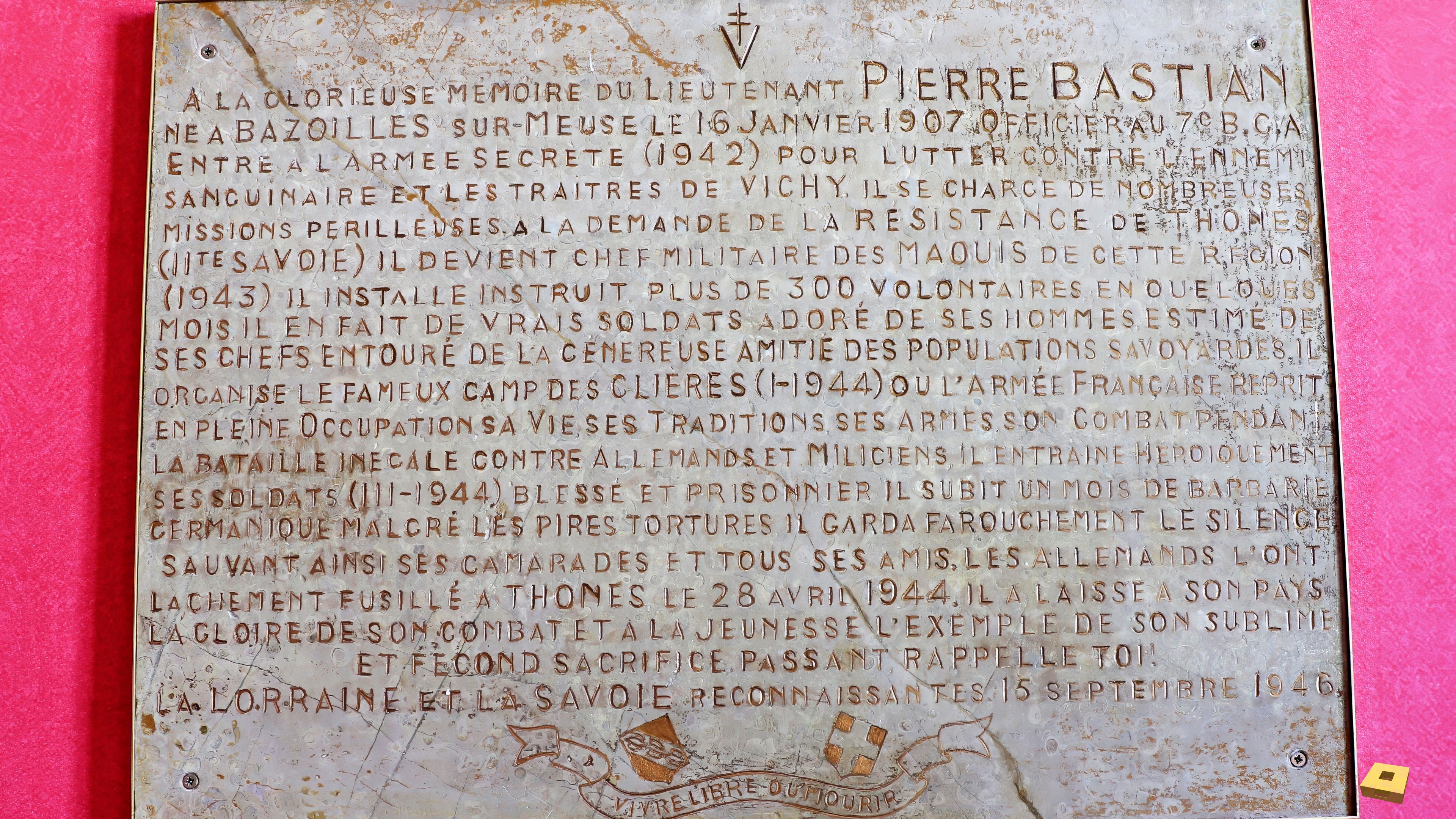 Bazoilles, Gedenktafel (I)