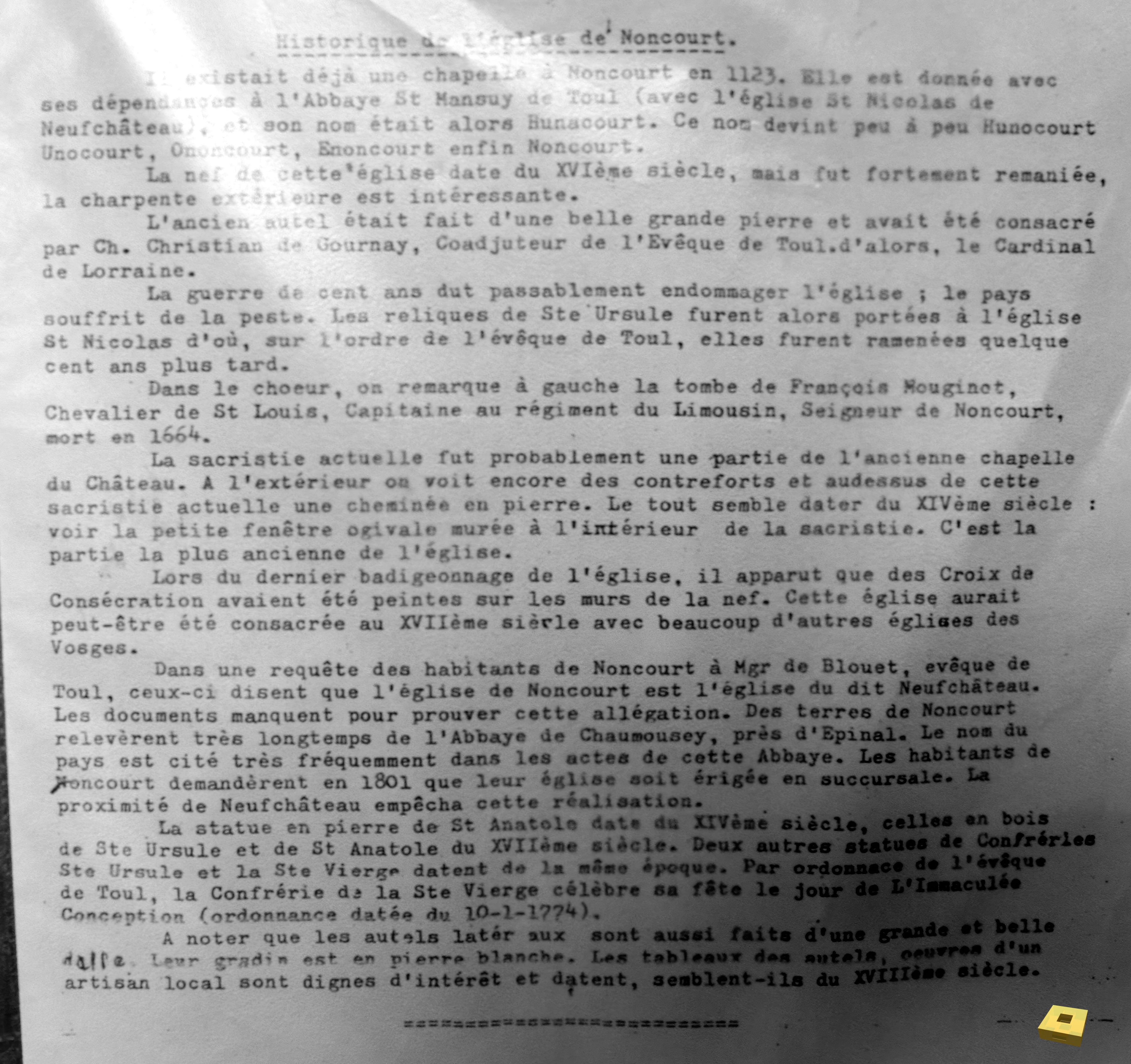 Noncourt, Ste Ursule - history (I)
