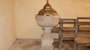 St Léger, church, baptismal font (S)