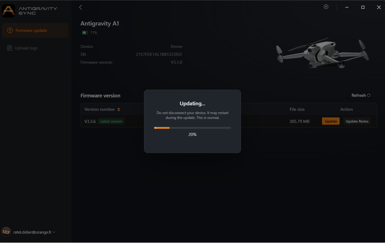 Mise à jour du drone A1 en 3.3.6